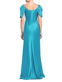 Satin Cowl Neck Short-Sleeve Gown