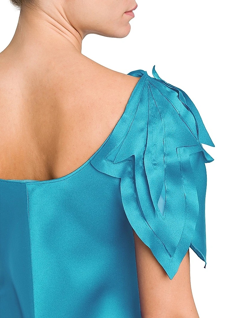 Satin Cowl Neck Short-Sleeve Gown