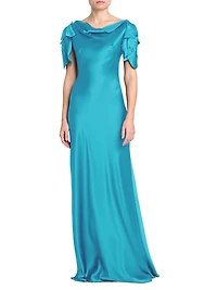 Satin Cowl Neck Short-Sleeve Gown