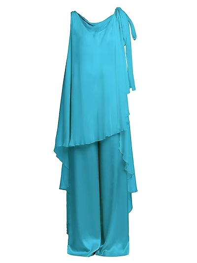 Draped Satin Silk-Blend Wide-Leg Jumpsuit