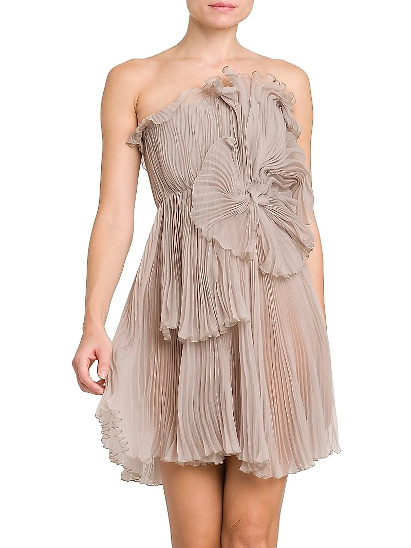 Silk Chiffon Bow Waist Strapless Minidress