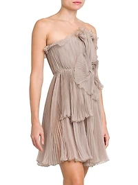 Silk Chiffon Bow Waist Strapless Minidress
