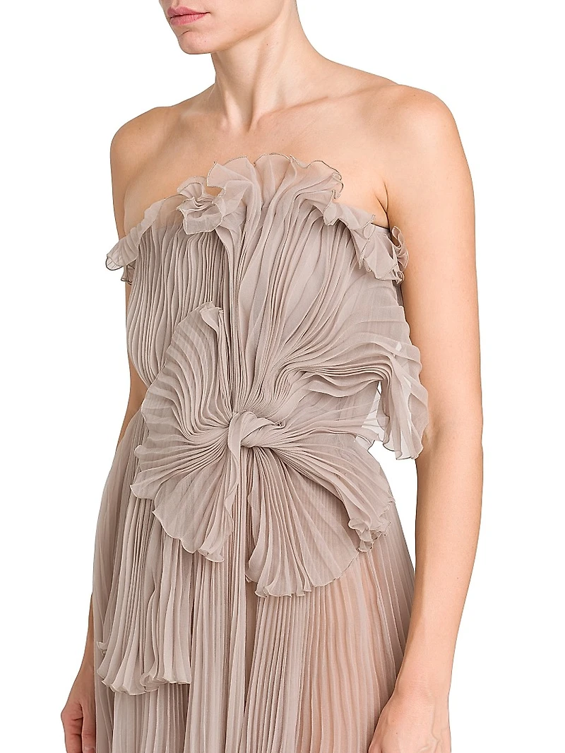 Silk Chiffon Bow Waist Strapless Minidress