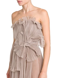 Silk Chiffon Bow Waist Strapless Minidress