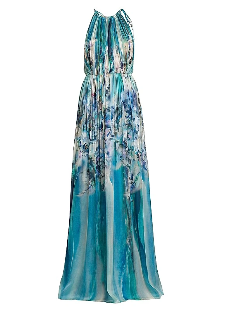 Floral Silk Chiffon Open Back Gown