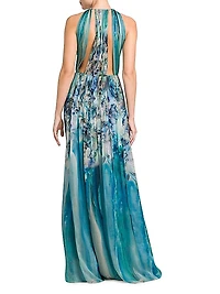 Floral Silk Chiffon Open Back Gown