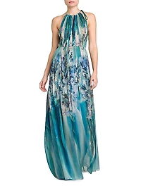 Floral Silk Chiffon Open Back Gown