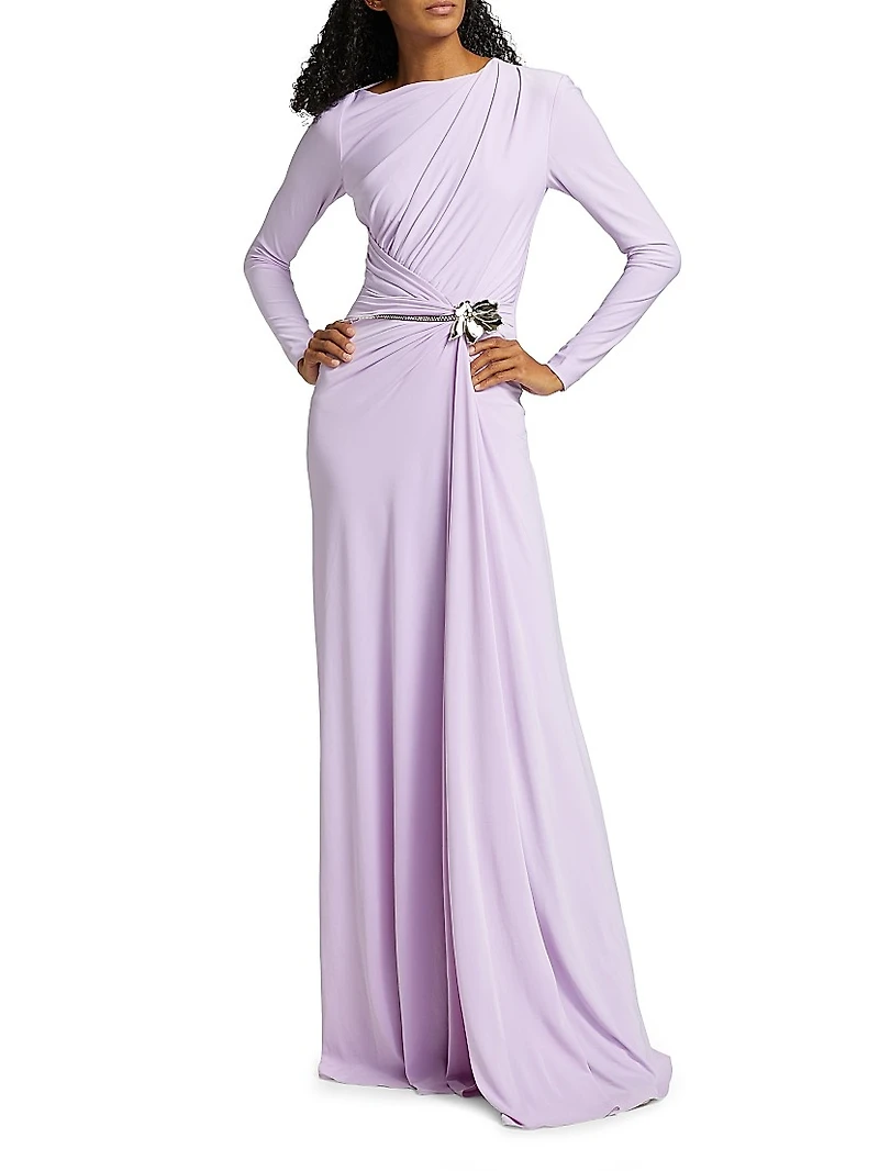 Draped Jersey Flower Hardware Gown