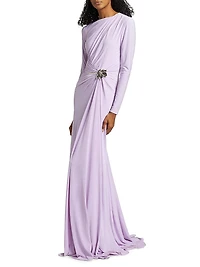Draped Jersey Flower Hardware Gown