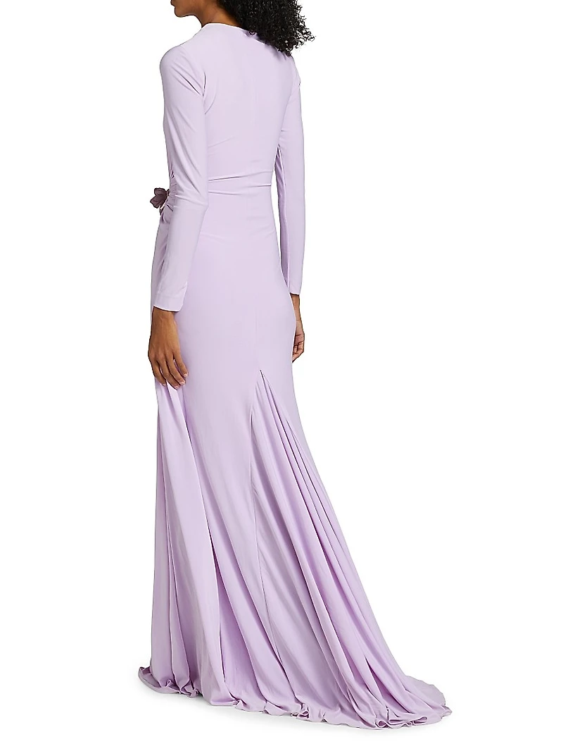 Draped Jersey Flower Hardware Gown