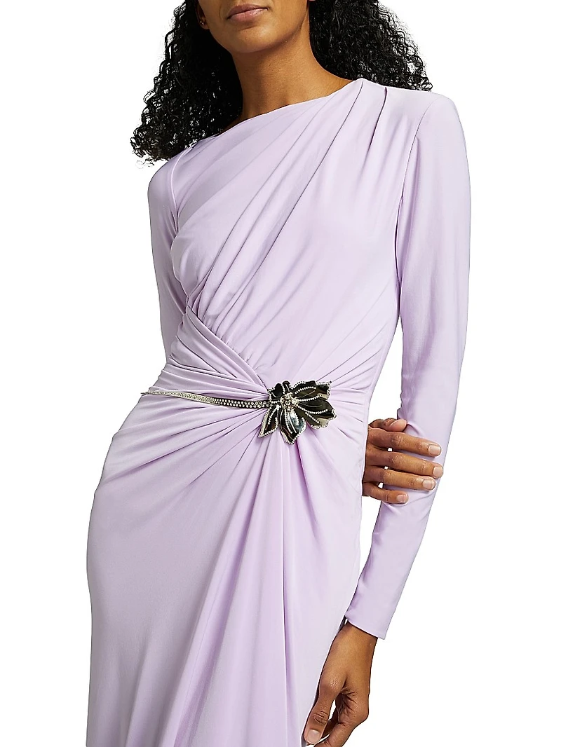 Draped Jersey Flower Hardware Gown
