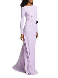 Draped Jersey Flower Hardware Gown
