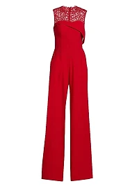 Crêpe Lace Neck Jumpsuit