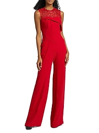 Crêpe Lace Neck Jumpsuit