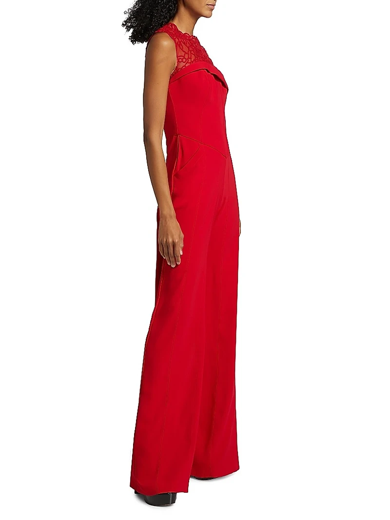 Crêpe Lace Neck Jumpsuit