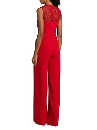 Crêpe Lace Neck Jumpsuit