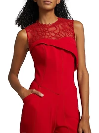 Crêpe Lace Neck Jumpsuit