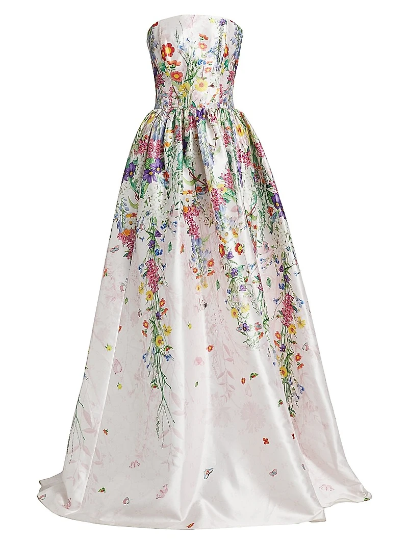 Floral Printed Mikado Ball Gown
