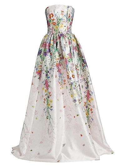 Floral Printed Mikado Ball Gown