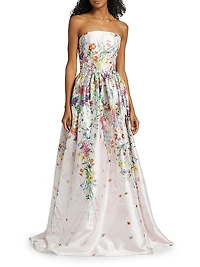 Floral Printed Mikado Ball Gown