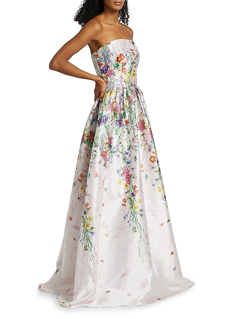 Floral Printed Mikado Ball Gown
