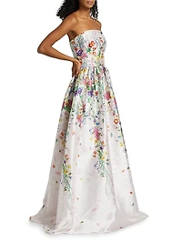 Floral Printed Mikado Ball Gown