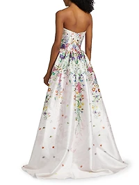 Floral Printed Mikado Ball Gown