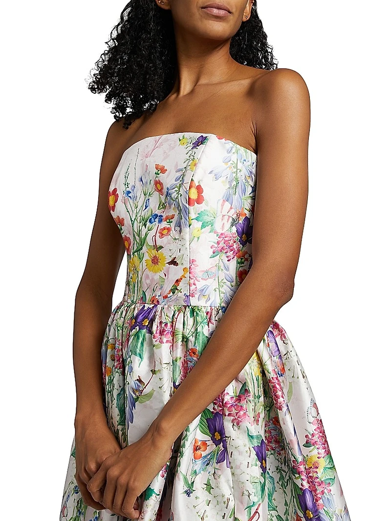 Floral Printed Mikado Ball Gown
