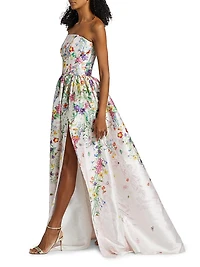 Floral Printed Mikado Ball Gown