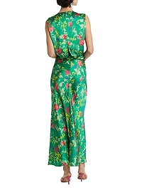Gwen Floral Silk Tie-Waist Midi-Dress