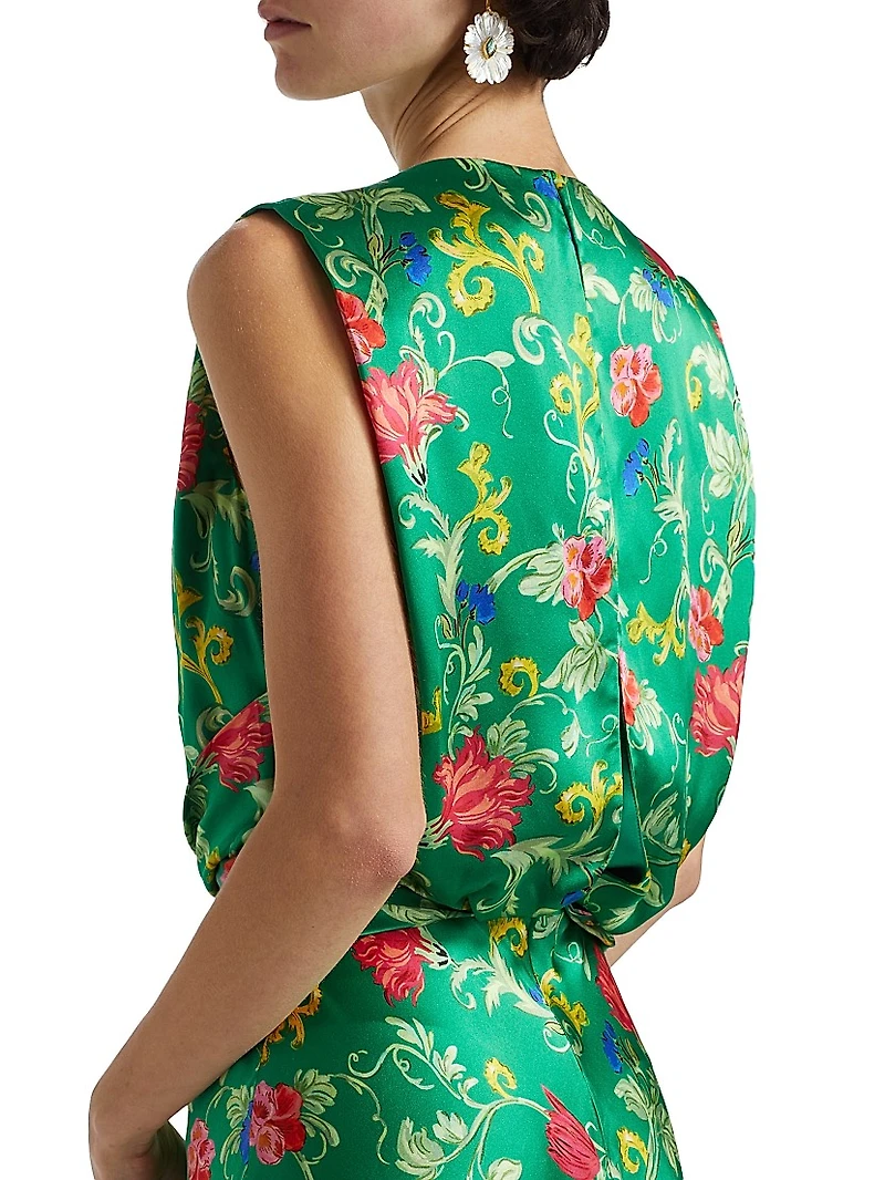 Gwen Floral Silk Tie-Waist Midi-Dress