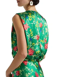 Gwen Floral Silk Tie-Waist Midi-Dress