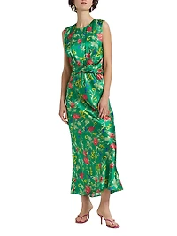 Gwen Floral Silk Tie-Waist Midi-Dress