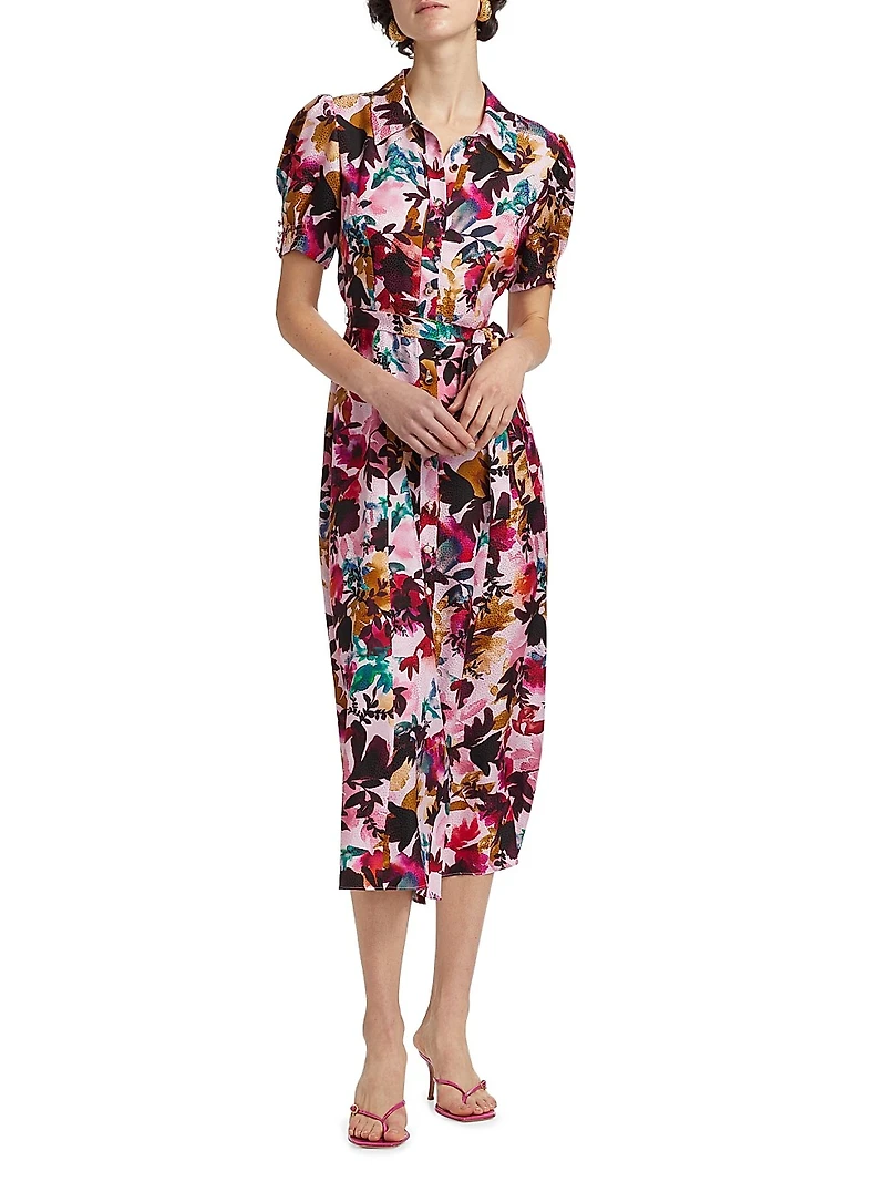 Vanessa Floral Silk Tie-Waist Shirtdress