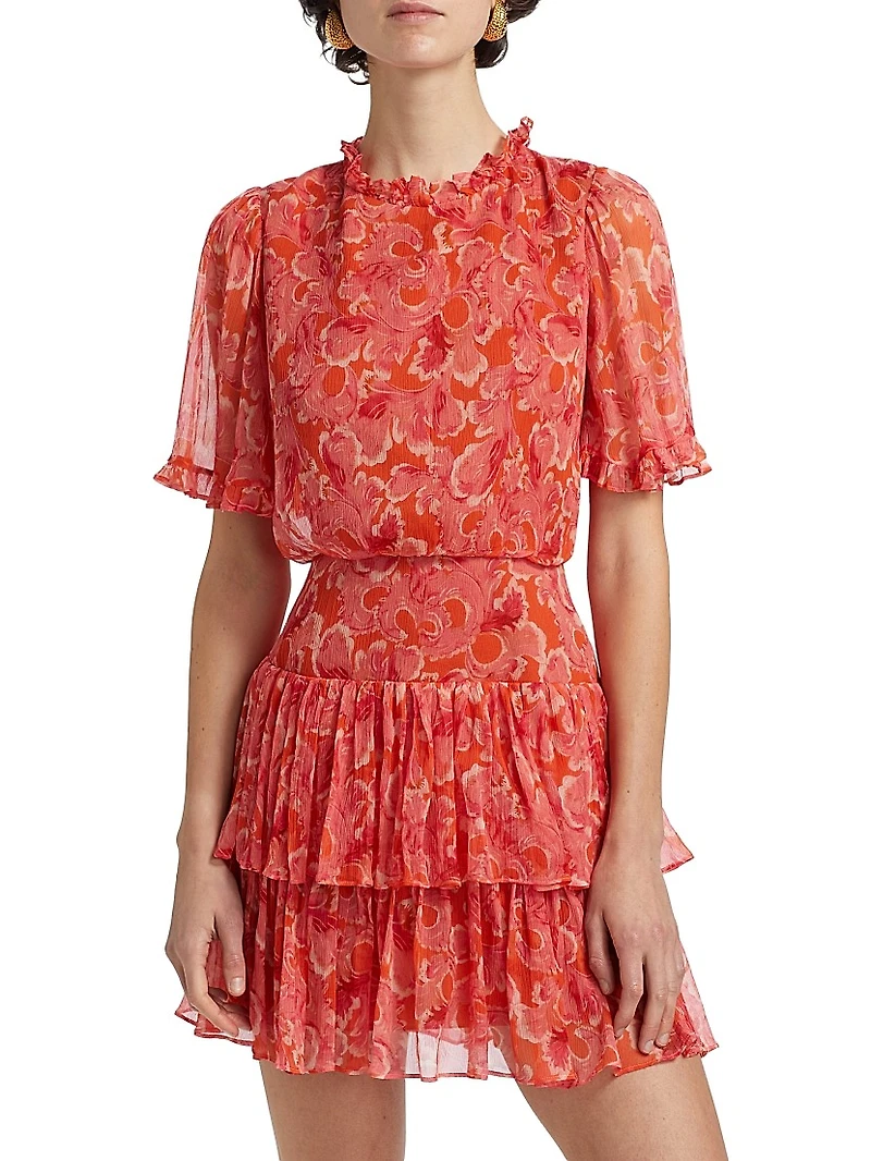 Ava Floral Silk Ruffled Minidress