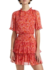 Ava Floral Silk Ruffled Minidress