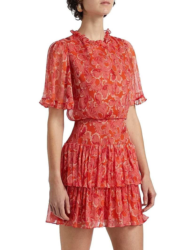 Ava Floral Silk Ruffled Minidress