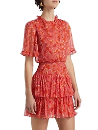 Ava Floral Silk Ruffled Minidress