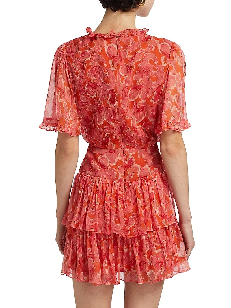 Ava Floral Silk Ruffled Minidress