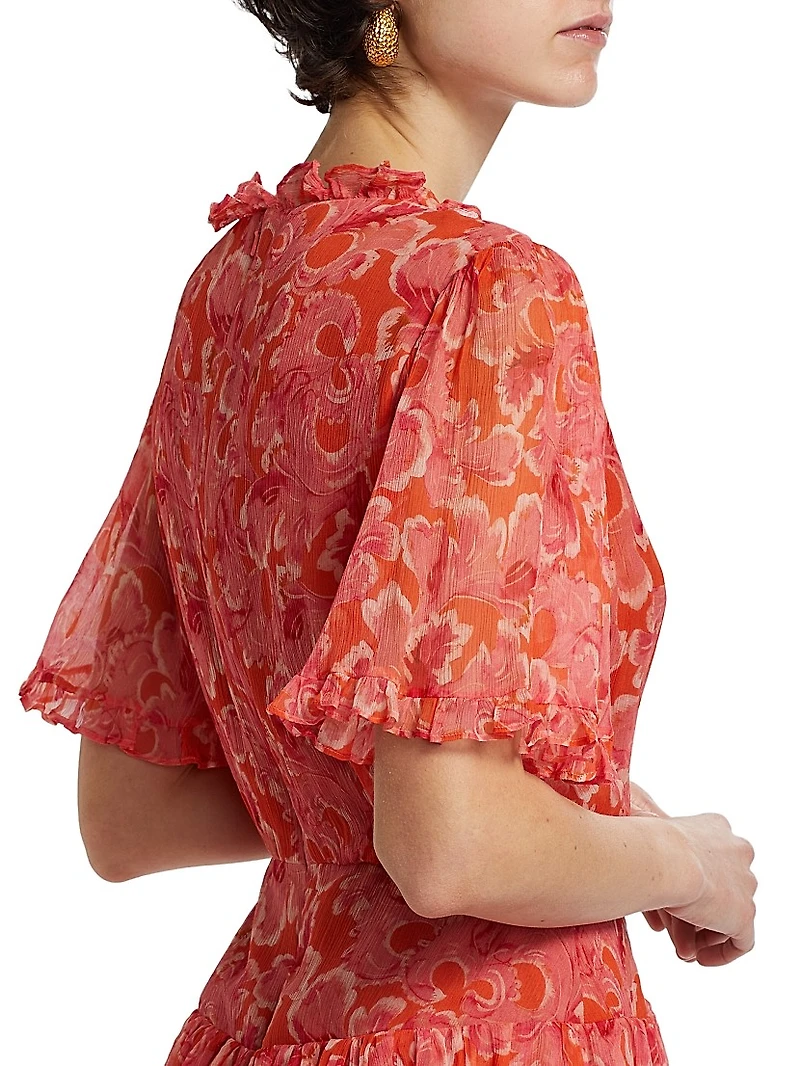 Ava Floral Silk Ruffled Minidress