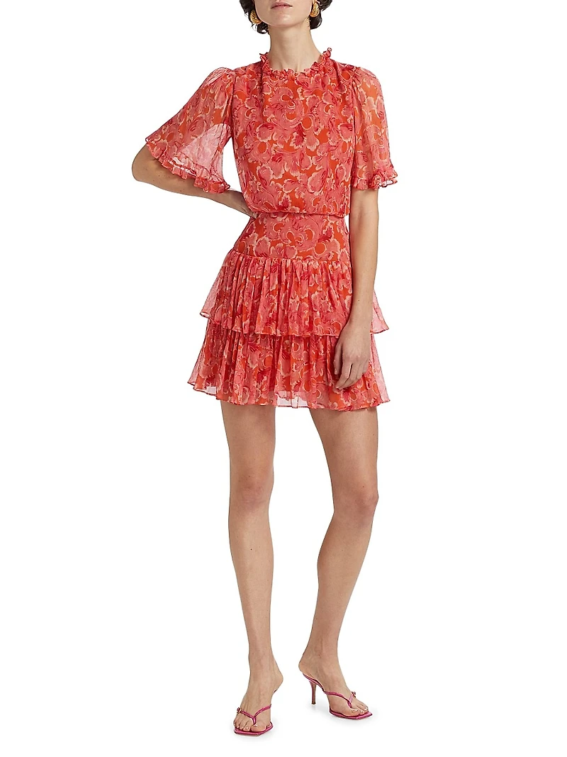 Ava Floral Silk Ruffled Minidress