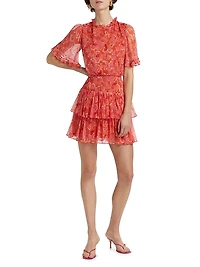 Ava Floral Silk Ruffled Minidress