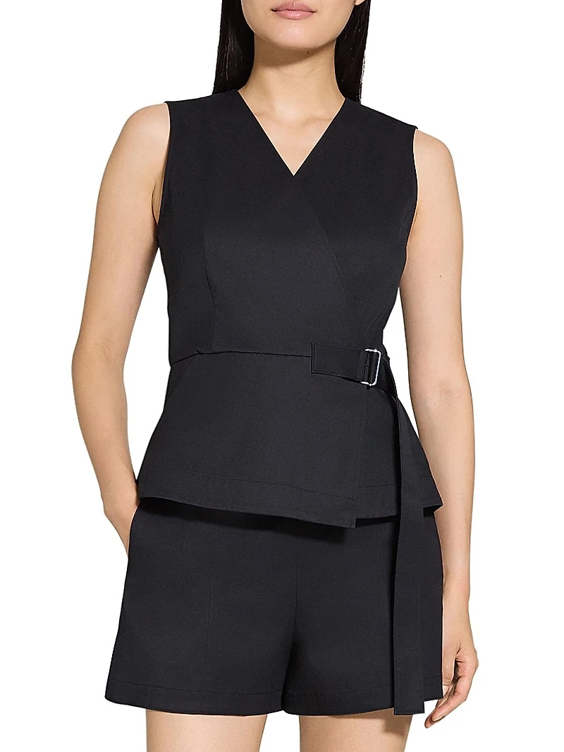 Chino Cotton Sleeveless Wrap Top