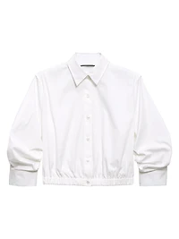 Scrunch Sleeve Button-Front Crop Shirt