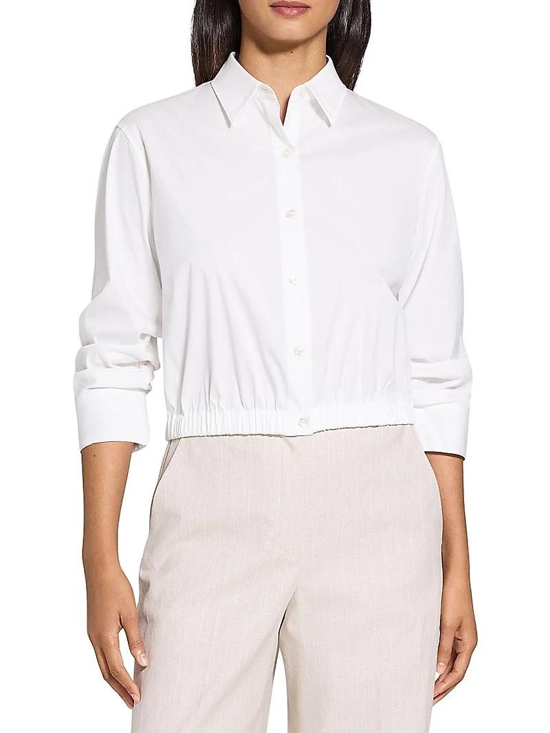 Scrunch Sleeve Button-Front Crop Shirt