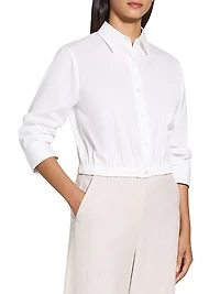 Scrunch Sleeve Button-Front Crop Shirt
