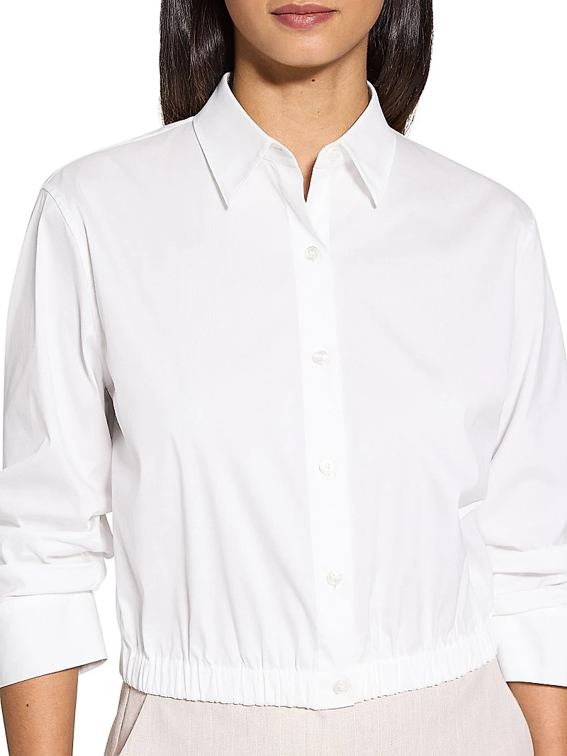 Scrunch Sleeve Button-Front Crop Shirt