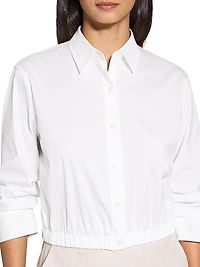 Scrunch Sleeve Button-Front Crop Shirt