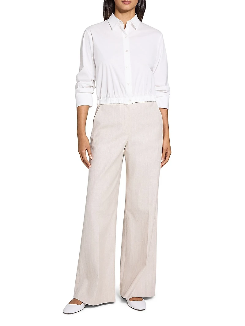 Scrunch Sleeve Button-Front Crop Shirt
