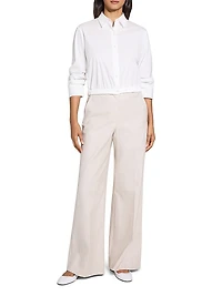 Scrunch Sleeve Button-Front Crop Shirt
